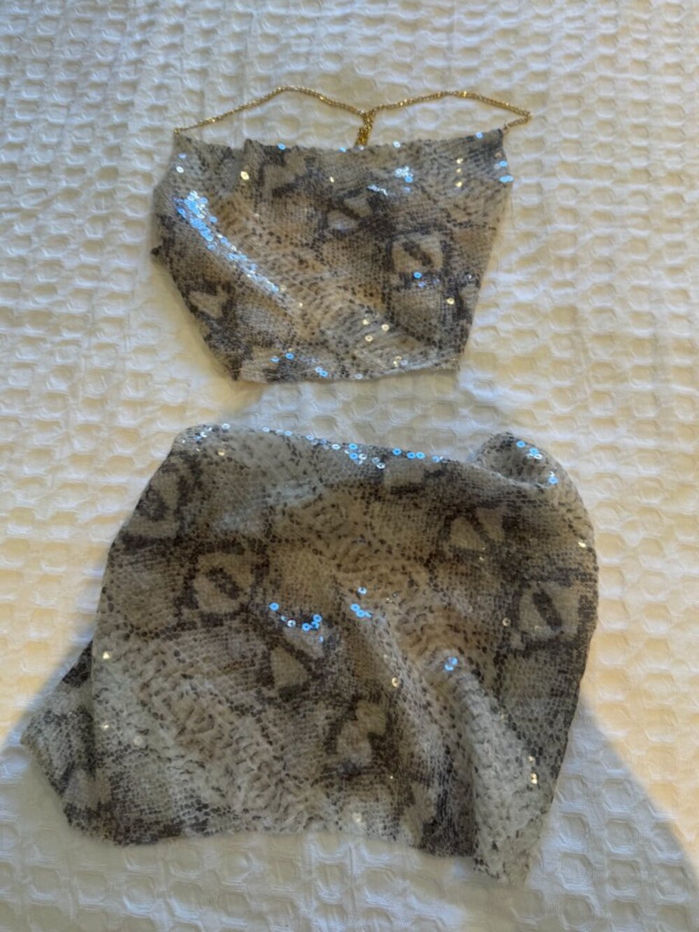 Nini Sesi Snake Print Sequin Top And Skirt Set View 3